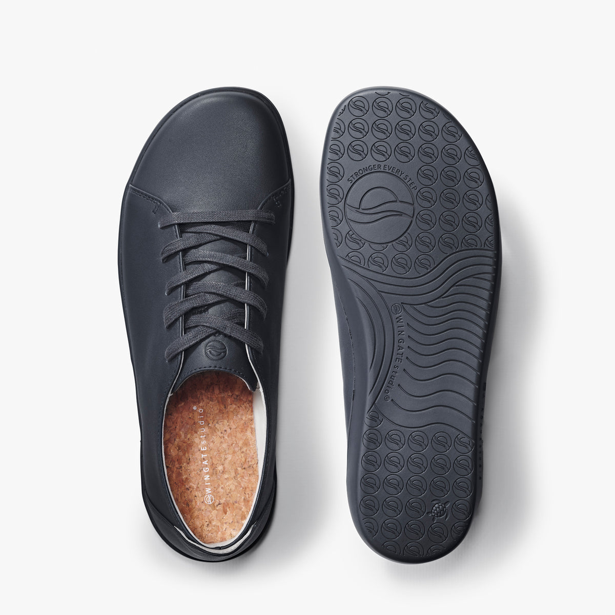 Wingate Studio Purbeck 8 black barefoot shoes showing wide toe box and flexible sole